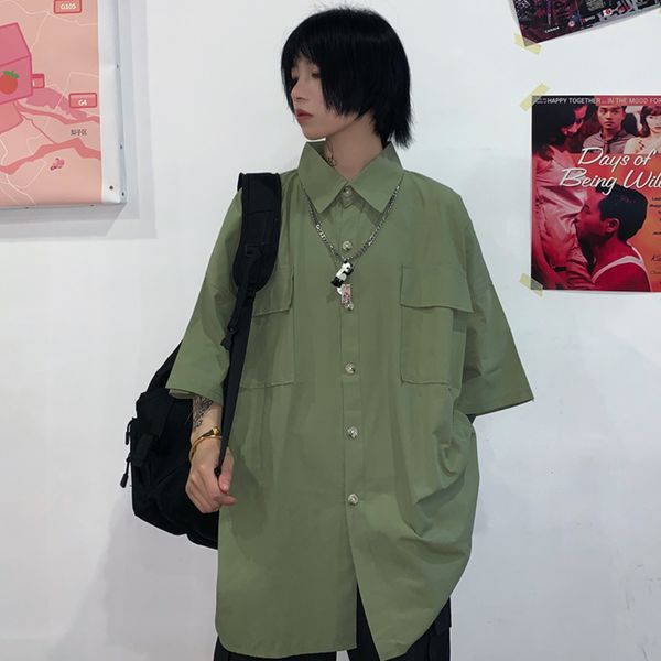 

zcwxm harajuku men women shirts 2020 ins summer solid streetwear pocket bf loose blouses all match ssleeve blusas, White