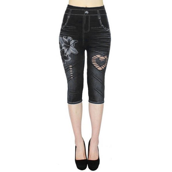 

2019 women's leggings jeans low waist printed outwears look printed stretch capripants autumn winter casual fitness leggings, Black