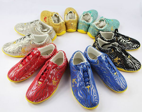 

6color kids&cowhide wushu martial arts performance shoes tai chi taiji shoes sneakers black/silver/red
