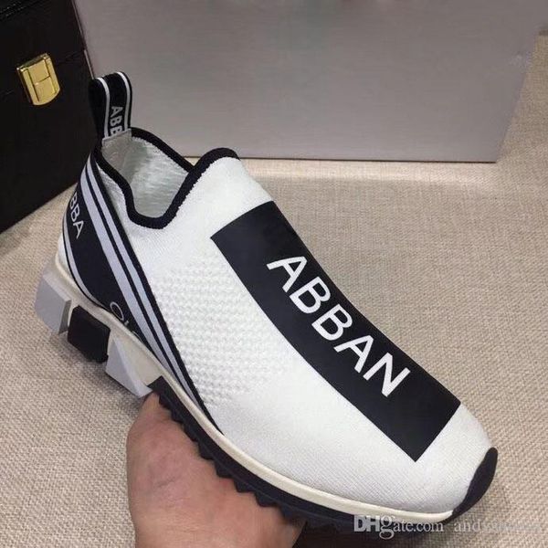 

new luxury speed knitting socks shoes sneakers stretch mesh high boots for men and women letter fashion trainers shoes with box, Black