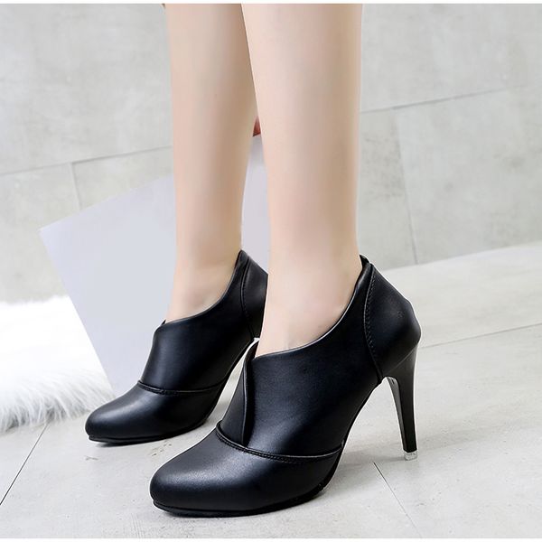

women pumps pu leather thin high heels female fashion shoes spring autumn slip-on black red dress shoe comfort new