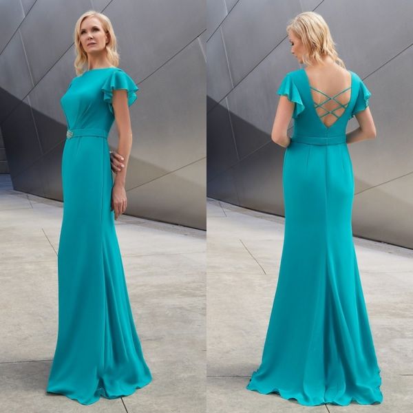 

peacock blue mother of the bride dresses bateau neck cap sleeve formal evening mother dress corset back mermaid chiffon wedding guest gowns, Black;red