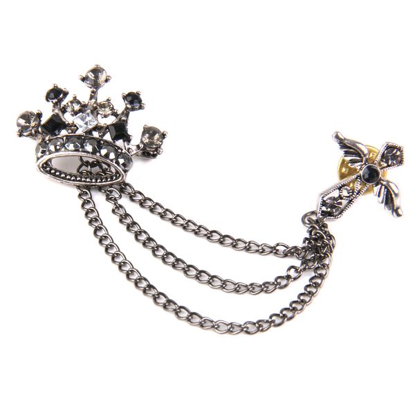 

lady crystal crown cross chain brooch pin christmas gift wedding jewelry, Gray