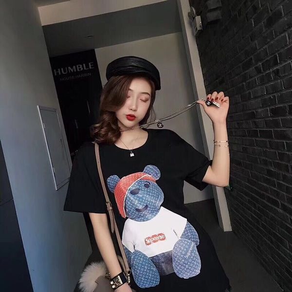 

womens tshirt pirate bear short-sleeved men and women 2019 new arrival summer tees brand clothes, White