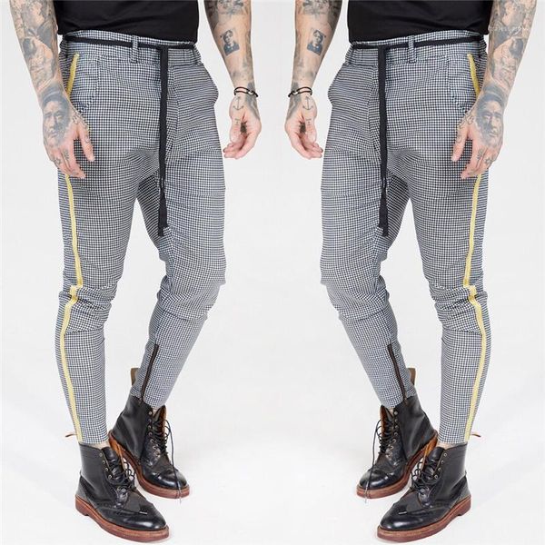 

pants men street style apparel new arrival plus size mens pants plaid printed casual mens full, Black