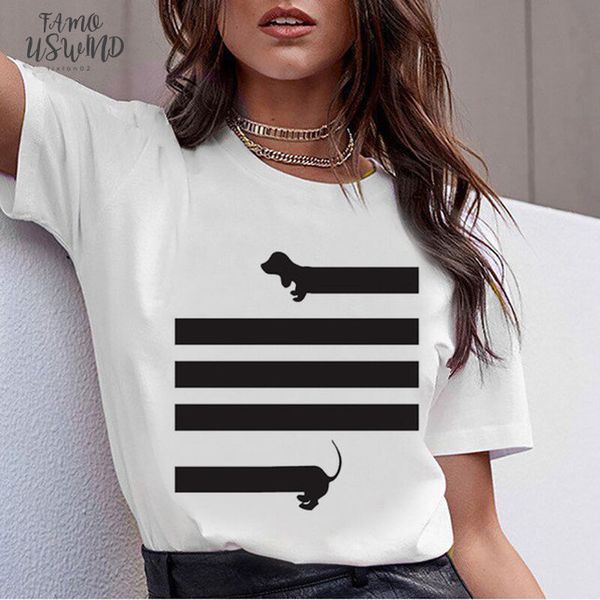 

womens dachshund pug teckel funny t shirt girl harajuku cute dog t shirt pit bull tshirt female v neck animal graphic, White