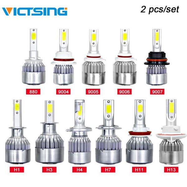 

victsing 2pc c6 led car headlights h1 h4 h7 h8/h9/h11 h10/9005/hb3 9004/hb1 9008 9007 h27 hb4 led headlight light bulb 72w 6000k