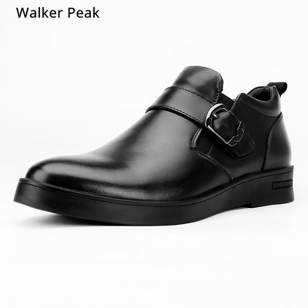 

big size 35-47 men's casual shoes 100% genuine leather winter shoes business footwear nonslip work rubber, Black