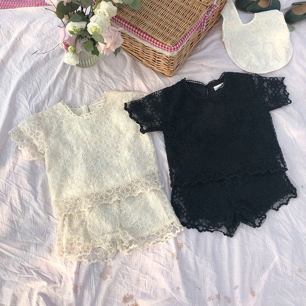 

2020 new stylish baby girls 2 pcs set embroidery t-shirt+shorts summer kids girls suits 1-7 years, White