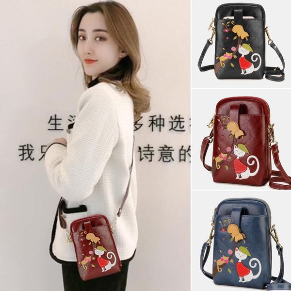 

aequeen cute cat phone bags handbag pu leather mini crossbody bags women messenger female clutch phone shoulder bag