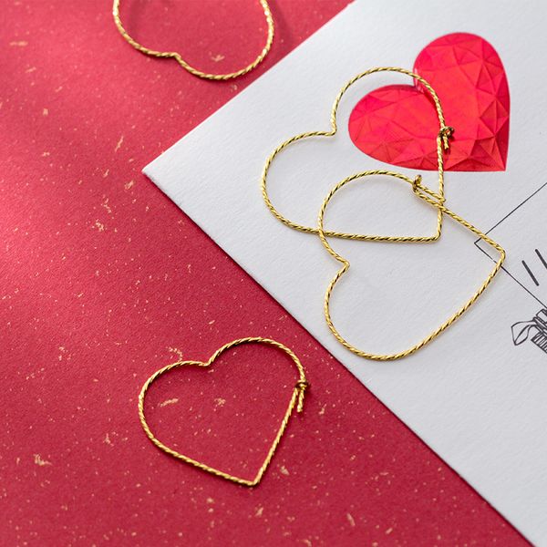 

fashion gold color plated big heart ear ring earings 100% 925 sterling silver hoop earrings for women girls lady, Golden;silver