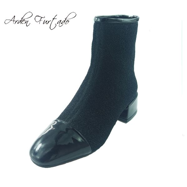 

spring and autumn big size comfortable 2019 fashion women's shoes concise silver chunky heels elegant women's boots short, Black