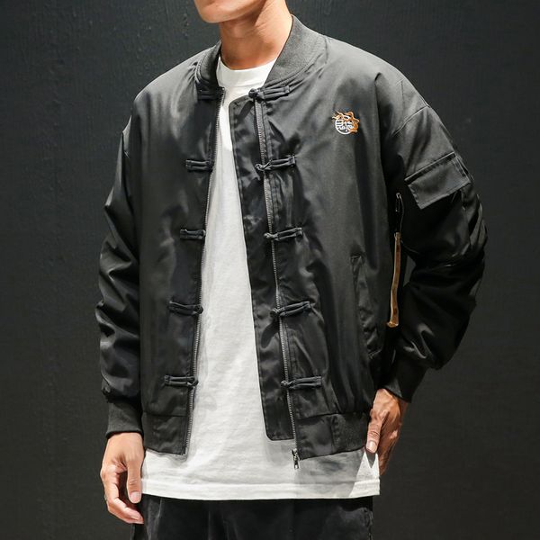 

hip hop chinese style embroidery casual loose jackets male fashion outerwear coat 2019 masculinity bomber overcoat, Black;brown