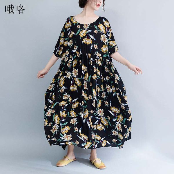 

women beach dress plus size summer 2019 sundress female vestidos elegant lady maxi dress print floral loose big size 5xl 6xl, Black;gray