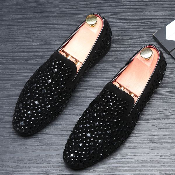 

dress shoes formal men rhinestone mens dress shoes loafers men wedding shoes moda italiana de hombre, Black