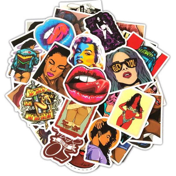 DHL FREE 50pcs Nessuna ripetizione Sexy Volgare Punk Adesivi per auto fai da te Casuale Cool Sticker Skateboard Snowboard Laptop Bagagli Moto Chitarra Decalcomanie