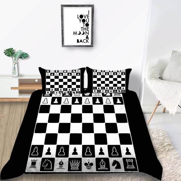 Chess Bedding Set Queen Size Cartoon Classic Soft Duvet Cover