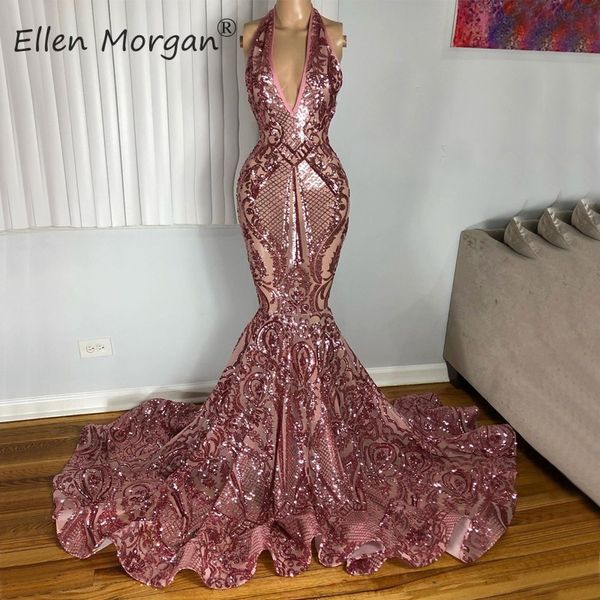 

rose sequined mermaid prom dresses for african black girls sparkling v neck mannequin real ps brithday party gowns, White;black