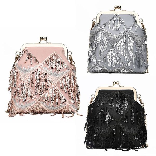 

women bags designer fashion women vintage handbag small sequins kiss lock messenger shoulder crossbody bag luxury handbags