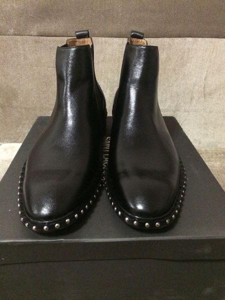 Botas de rebite elástico fábrica de couro de couro de cowskin meia botas sl p personalidade da moda de alta qualidade sapatos de couro genuíno