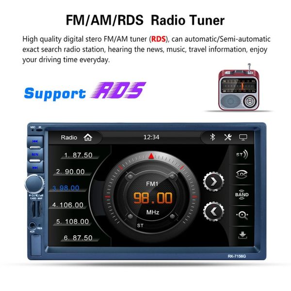 

new rk-7156g 2din 7inch car mp5 bluetooth fm/rds car radio hd touch screen gps navigation multimedia player support usb tf