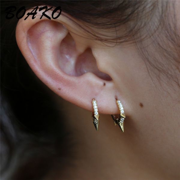 

boako rivet spike hoop earrings for women 925 sterling silver earring rock punk gothic style huggie earings fashion jewelry gift, Golden;silver