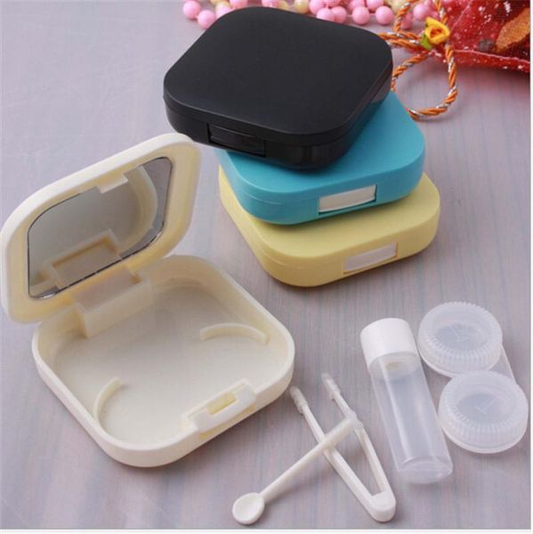 

1pc solid portable contact lens case for women men container travel kit set holder mirror box 4 colors