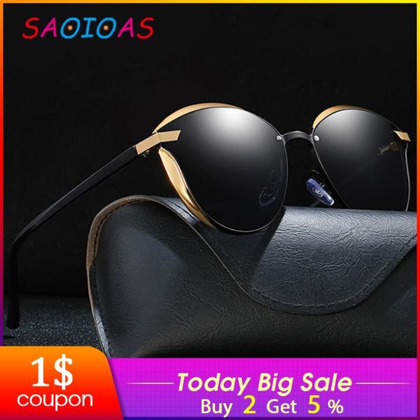 

saoioas cat eye polarized sunglasses women vintage round sun glasses ladies lunette de soleil femme uv400, White;black
