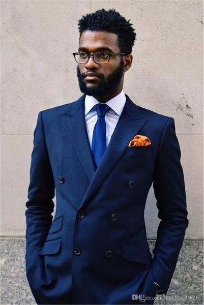 

navy blue double breasted man work suit slim fits men prom party blazer groom tuxedos wedding suits (jacket+pants+tie) h:899, Black;gray