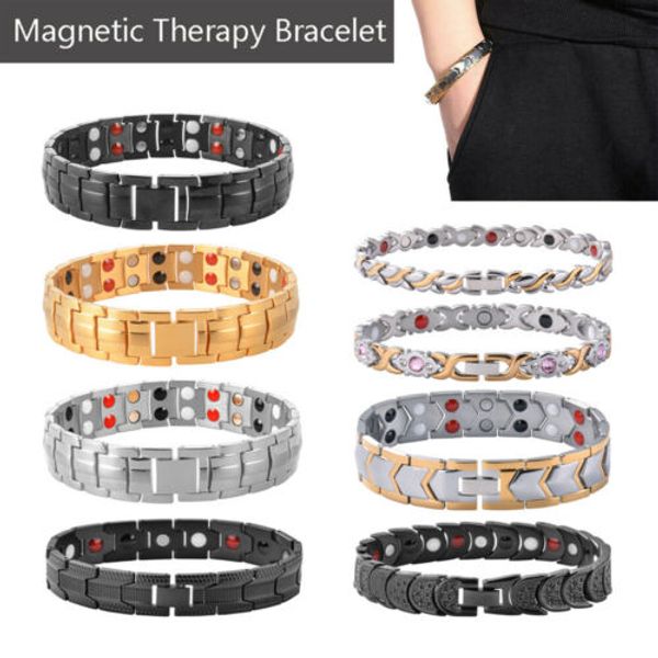 

men women 316l titanium steel therapy energy magnetic bracelet health 4 #10, Black