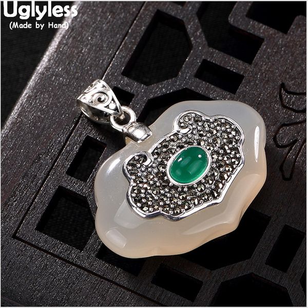 

uglyless real 925 sterling silver nature chalcedony women heart pendant without chain retro ethnic marcasite fine jewelry bijoux