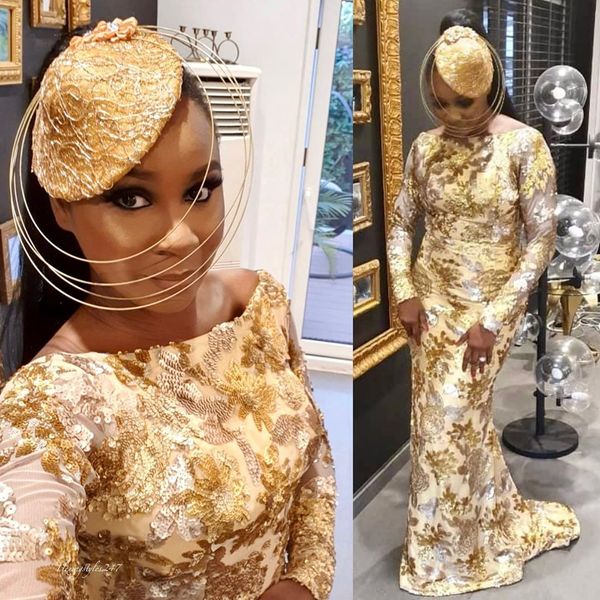 

2020 arabic aso ebi sparkly lace evening dresses mermaid long sleeves prom dresses sequined formal party second reception gowns zj202, Black;red