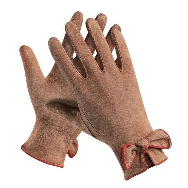 

wholesalefull finger gloves women\'s suede touch screen gloves bow-knot touch screen thermal handwear