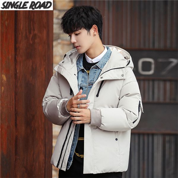 

single road men down jacket casual fashion winter jacket for men hooded windbreaker duck coat male outwear warming coat man, Black