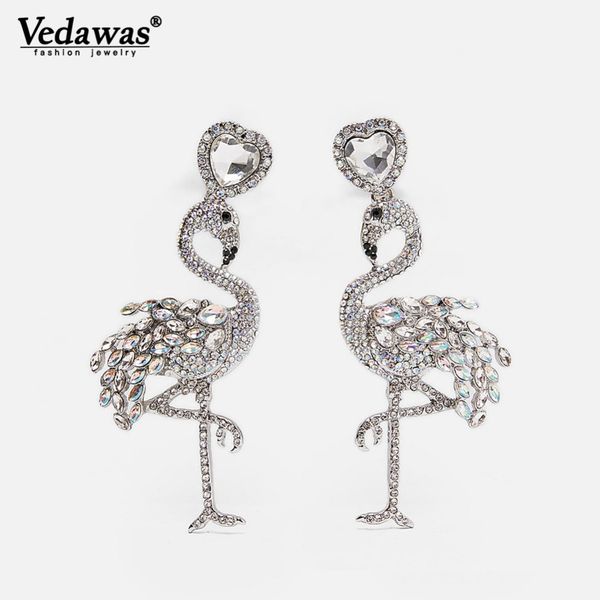 

vedawas crystal birds heart drop dangle earrings for women jewelry pendientes animal fruit statement bijoux wholesale xg2899, Silver