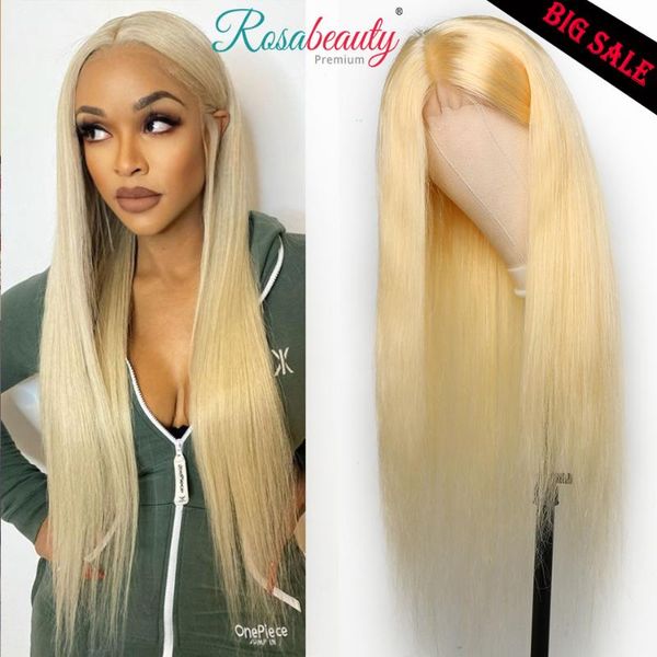 

rosabeauty blonde 13x4 straight 613 lace front human hair wigs brazilian hair preplucked for black women 150density glueless wig, Black;brown