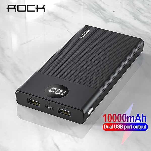 

rock power bank 10000mah led display portable charging powerbank 10000 mah usb external battery charger for xiaomi mi 9 8 iphone