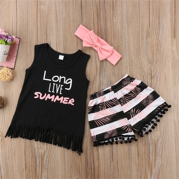 

summer girls vest + shorts + headband 3 piece sets baby kids girls clothes kids designer clothes kids printed tassels vest dhl jy118, White