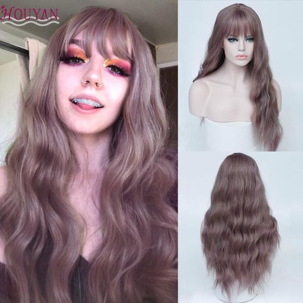 

houyan 26 дюймов длинные волны парик женский высокой температуры волокна синтетические парик 12 цветов, чтобы выбрать из, Black