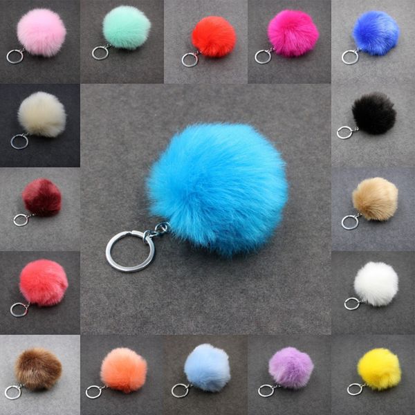 

dhl faux rabbit fur ball keychain 3.15 inch fluffy pompom keychains key holder car keyrings women bag pendant accessories kimter-c95q f, Silver