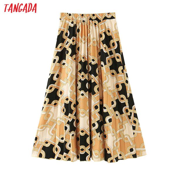 

tangada women chain print skirt high waist side open boho style ladies fashion chic mid calf skirts faldas mujer sl68, Black