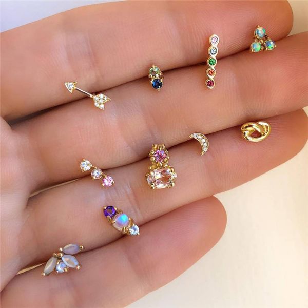 

stud luokey ladies elegant crystal ear studs simple geometric small rhinestone statement earrings for women charm jewelry accessories, Golden;silver