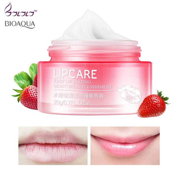 BIOAQUA Strawberry Lip Sleeping Mask Esfoliante Labbra Balsamo Idratante Nutriente Lip Plumper Enhancer Vitamina Cura della pelle Crema da notte