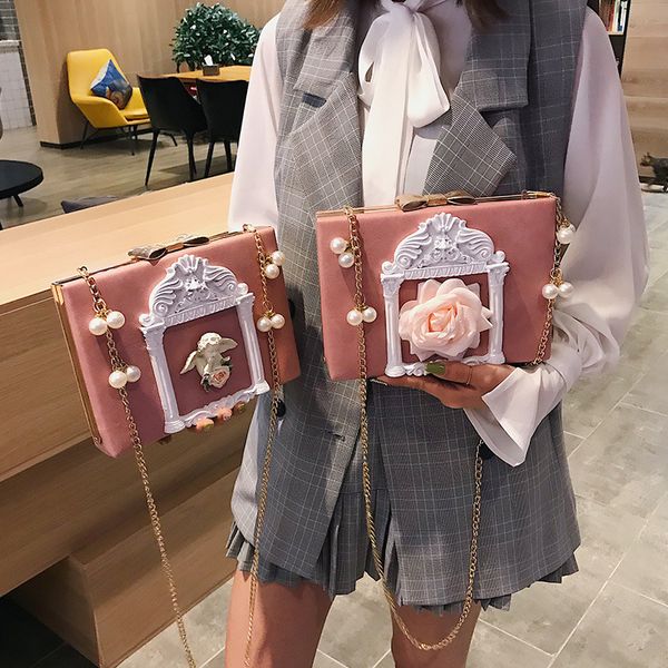 

new baroque rejuvenated angel embossed handbag box, bag girl pearl chain box, bag single shoulder
