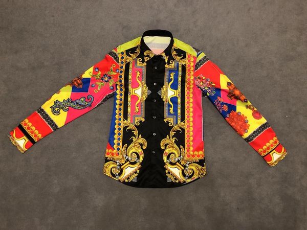 

2019 new fashion mens long sleeve regular shirt luxury flower youth shirts slim fit mens designer social masculina shirts size -2xl, White;black