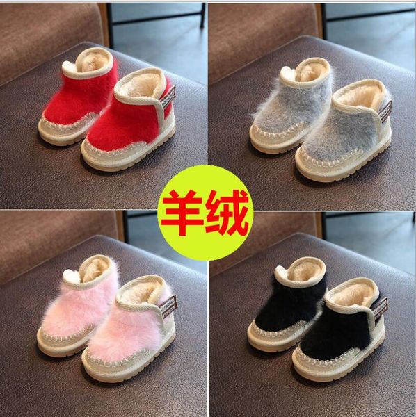 

товары для новорожденных детей ребенок хлопок обувь 1-3 лет зима мужчины и женщины мягкое дно не скользит обувь малыша овец меха один снег с, Black;grey