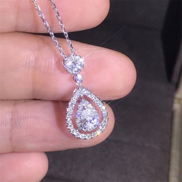 Victoria Sparkling Luxury Schmuck 925 Sterling Silber Roségold Füllung Tropfen Wasser weiße Topaz Pear CZ Diamond Frauen Anhänger Kette Halskette 01WG