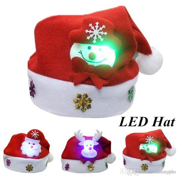 

pretty dhl fast ship lovely snowman elk christmas hat led caps for children new year xmas kids gift home decorations