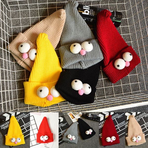 

winter warm cut cartoon skullies kids baby big eyes hats knitted hat caps beanies hats, Blue;gray