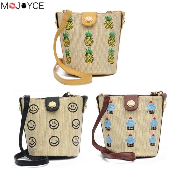 

girl wild new fashion shopping package printing shoulder messenger handbags women straw woven casual crossbody bucket bag